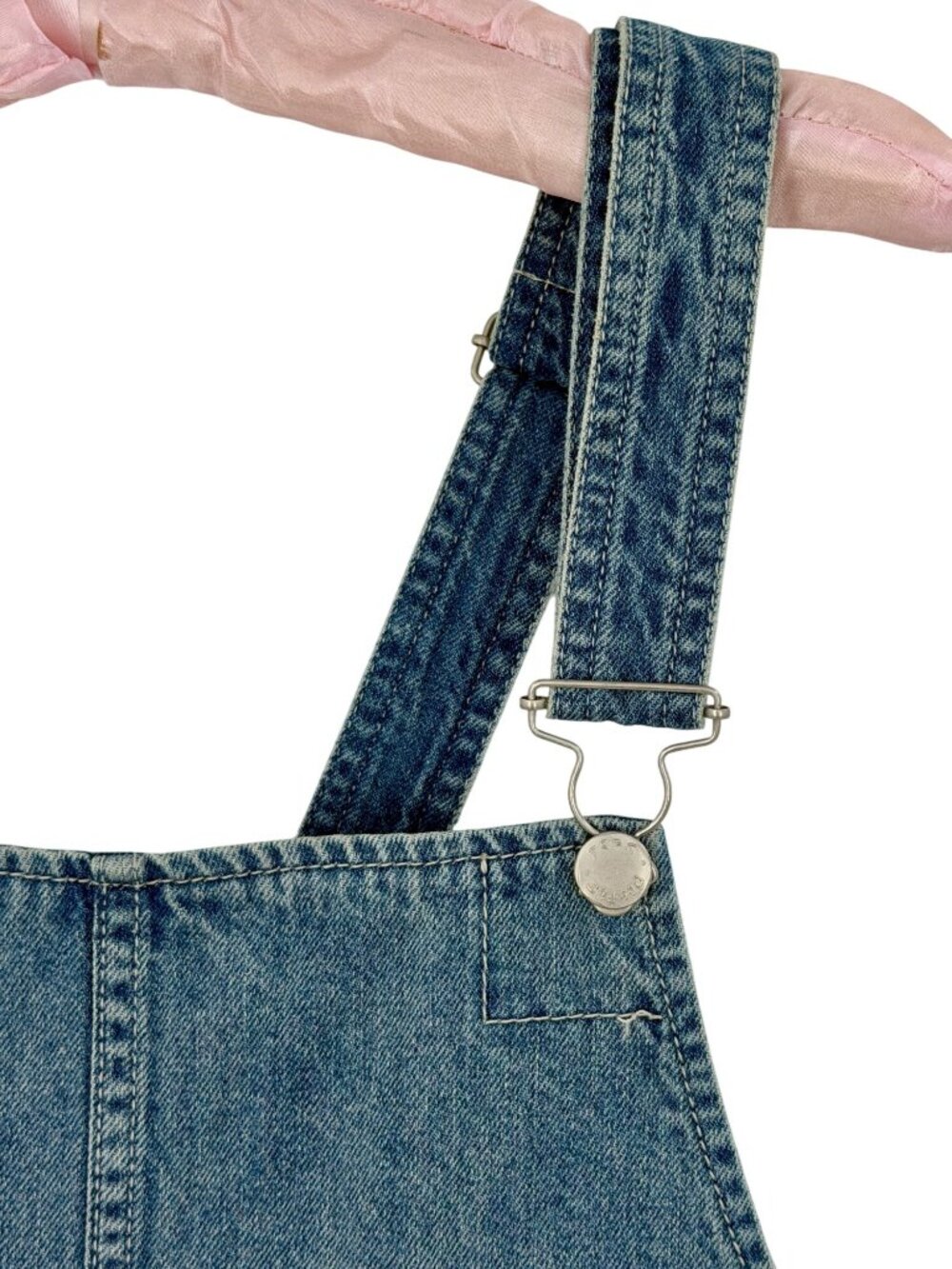 NWOT Free People Distressed Denim Overall Mini Skirt 12/L | Indie Sleaze Grunge - Picture 16 of 16